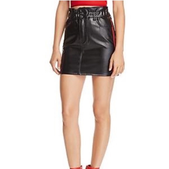 Sunset + Spring black faux leather mini skirt with red side stripes - Picture 9 of 11